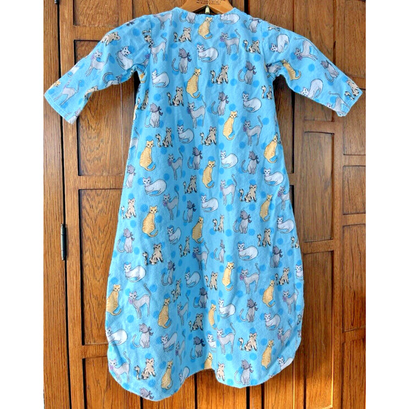 Vintage Homemade Blue Flannel Baby Bunting Cat Print Zip Snap Blanket Soft - Picture 2 of 9